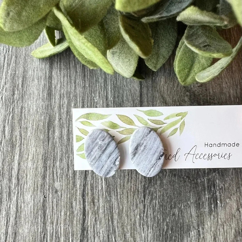 2/$15 Handmade- Gray Stripe Stud